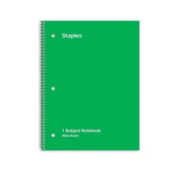 Staples 1-Subject Notebook, 8" x 10.5", Wide Ruled, 70 Sheets, (TR24006) Green Outlet