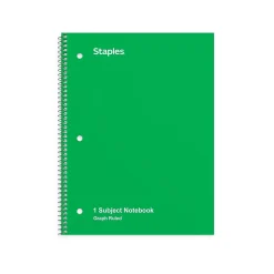 Staples 1-Subject Notebook, 8" x 10.5", Graph Ruled, 70 Sheets, (ST23987C) Green Sale