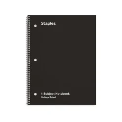 Staples 1-Subject Notebook, 8" x 10.5", College Ruled, 70 Sheets, (TR27499) Black Best