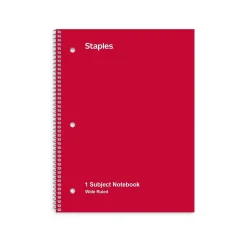 Staples 1-Subject Notebook, 8" x 10.5", Wide Ruled, 70 Sheets, , 48 Notebooks/Carton (27497CT) Assorted Colors Best