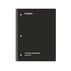 Staples 1-Subject Notebooks, 8" x 10.5", Wide Ruled, 70 Sheets, (ST24001C) Black Discount