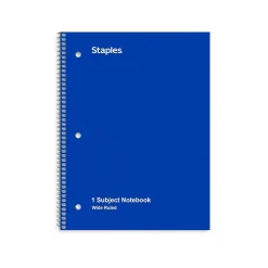 Staples 1-Subject Notebooks, 8" x 10.5", Wide Ruled, 70 Sheets, (ST24003C) Blue Best
