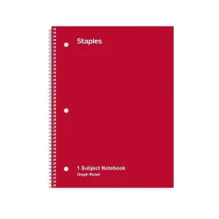 Staples 1-Subject Notebooks, 8" x 10.5", Graph Ruled, 70 Sheets, (ST23984C) Red Sale