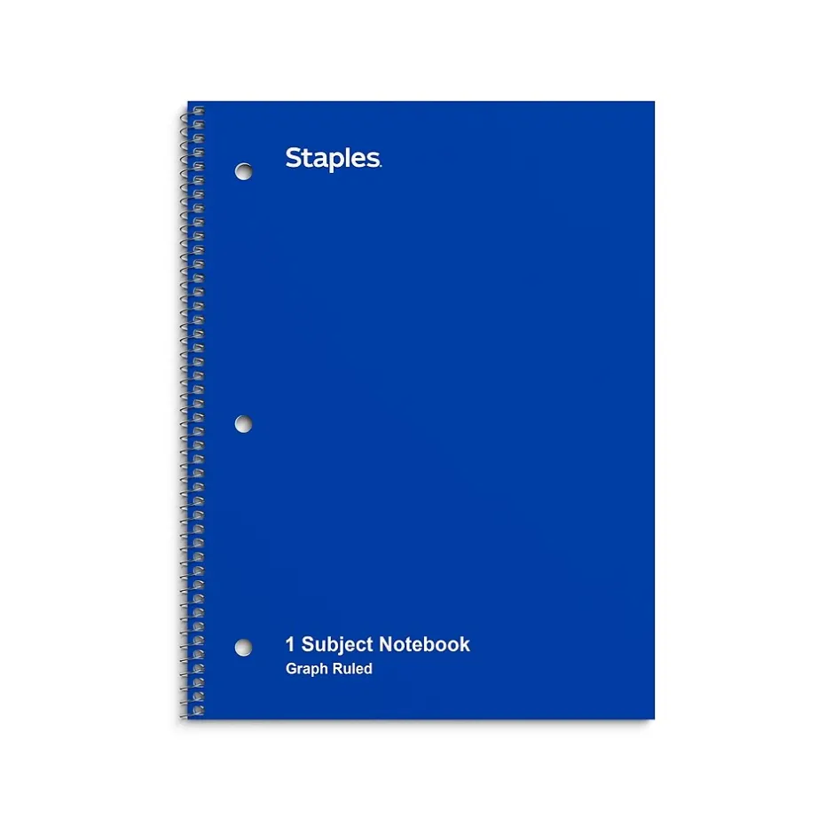 Staples 1-Subject Notebooks, 8" x 10.5", Graph Ruled, 70 Sheets, (ST23985C) Blue