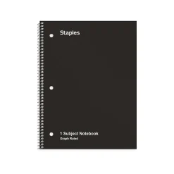 Staples 1-Subject Notebooks, 8" x 10.5", Graph Ruled, 70 Sheets, (ST23986C) Black Hot