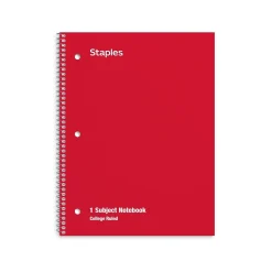 Staples 1-Subject Notebooks, 8" x 10.5", College Ruled, 70 Sheets, Assorted Colors, 48/Pack (10871) Outlet