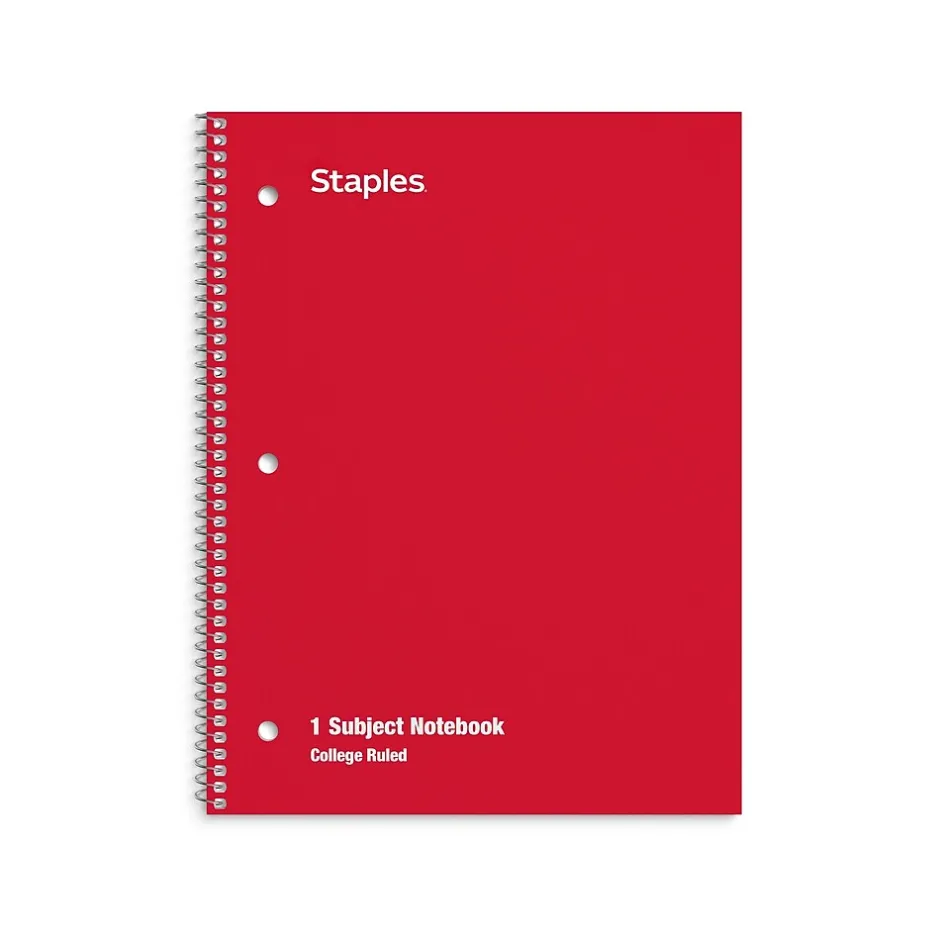Staples 1-Subject Notebooks, 8" x 10.5", College Ruled, 70 Sheets, Assorted Colors, 48/Pack (10871) Outlet