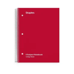 Staples ® 5-Subject Subject Notebooks, 8.5" x 11", College Ruled, 200 Sheets, Assorted (10467M-CC) Best