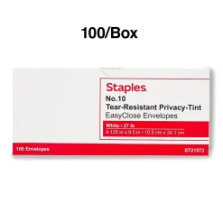 Staples Tear-Resistant EasyClose Security Tinted #10 Business Envelopes, 4 1/8