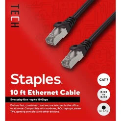 Ethernet Cables<Staples TECH 10' Cat 7 Ethernet Cable, Male to Male, Black (ST62461)
