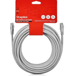 Ethernet Cables<Staples TECH 50' Cat-6 Ethernet Cable, Male to Male, Gray (ST62447)