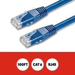 Ethernet Cables<Staples TECH 100' Cat-6 Ethernet Cable, Male to Male, Blue (ST62452)