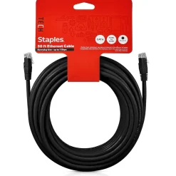 Ethernet Cables<Staples TECH 50' Cat-6 Ethernet Cable, Male to Male, Black (ST62448)