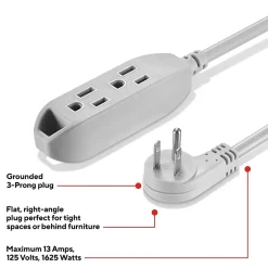 Extension Cords<Staples TECH 25' Extension Cord, 3-Outlet, 16 AWG, Gray, 2/Pack (ST62346)