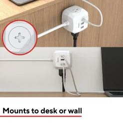 Extension Cords<Staples TECH 5' Extension Cord, 3-Outlet, 14 AWG, White (ST62348)