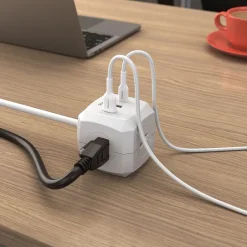 Extension Cords<Staples TECH 5' Extension Cord, 3-Outlet, 14 AWG, White (ST62348)