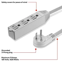 Extension Cords<Staples TECH 8' Extension Cord, 3-Outlet, 16 AWG, Gray (ST22131-CC)