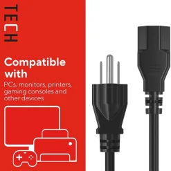 Power Cables<Staples TECH 6 ft. AC Power Cord, Male to Male, Black (ST62398)