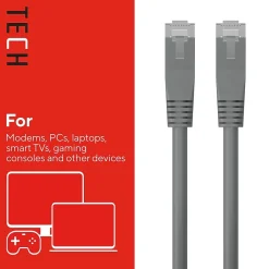 Ethernet Cables<Staples TECH 14 ft. Cat 5E Ethernet Cable, Male to Male, Gray (ST62449)