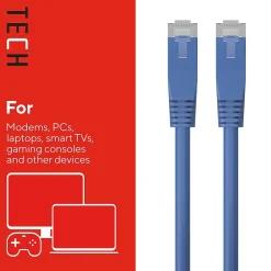Ethernet Cables<Staples TECH 25 ft. Cat-6 Ethernet Cable, Male to Male, Blue (ST62451)