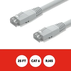 Ethernet Cables<Staples TECH 25 ft. Cat-6 Ethernet Cable, Male to Male, Gray (ST62446)