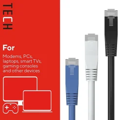 Ethernet Cables<Staples TECH 25 ft. Cat-6 Ethernet Cable, Male to Male, Assorted Colors, 3/Pack (ST62460)