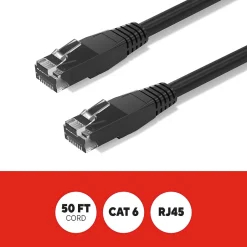 Ethernet Cables<Staples TECH 50 ft. Cat-6 Ethernet Cable, Male to Male, Black, 10/Pack (ST62459)