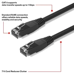 Ethernet Cables<Staples TECH 7 ft. Cat-6 Ethernet Cable, Male to Male, Black (ST62458)