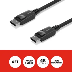 Ethernet Cables<Staples TECH 6 ft. Display Port to Display Port Audio/Video Cable, Male to Male, Black (ST62469)