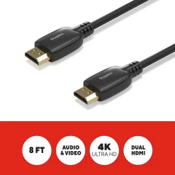 Hdmi Cables<Staples TECH 8 ft. HDMI to HDMI Audio/Video Cable, Male to Male, Black (ST62467)