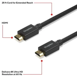 Hdmi Cables<Staples TECH 25 ft. HDMI to HDMI Audio/Video Cable, Male to Male, Black (ST62476)