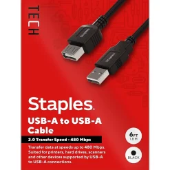Usb Cables<Staples TECH 6 ft. USB-A to USB-A Cable, Male to Male, Black (ST62439)