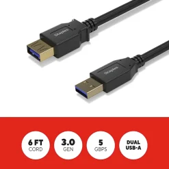 Usb Cables<Staples TECH 6 ft. USB-A to USB-A Cable, Male to Male, Black (ST62442)