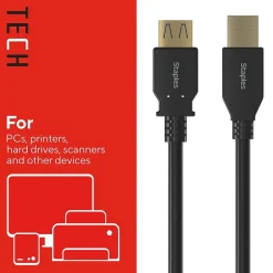 Usb Cables<Staples TECH 6 ft. USB-A to USB-A Cable, Male to Male, Black (ST62442)