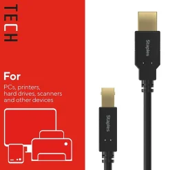 Ethernet Cables<Staples TECH 16 ft. USB-A to USB-B Cable, Male to Male, Black (ST62440)