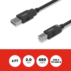 Usb Cables<Staples TECH 6 ft. USB-A to USB-B 2.0 Cable, Male to Male, Black (ST62438)