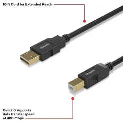 Usb Cables<Staples TECH 10 ft. USB-A to USB-B 2.0 Cable, Male to Male, Black (ST62443)