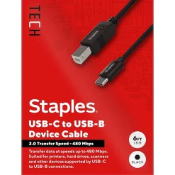 Ethernet Cables<Staples TECH 6 ft. USB-C to USB-B 2.0 Cable, Male to Male, Black (ST62444)
