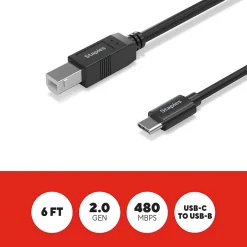 Ethernet Cables<Staples TECH 6 ft. USB-C to USB-B 2.0 Cable, Male to Male, Black (ST62444)