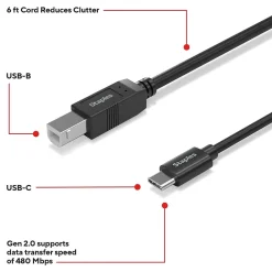 Ethernet Cables<Staples TECH 6 ft. USB-C to USB-B 2.0 Cable, Male to Male, Black (ST62444)