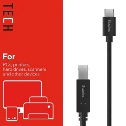 Ethernet Cables<Staples TECH 6 ft. USB-C to USB-B 2.0 Cable, Male to Male, Black (ST62444)