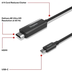 Ethernet Cables<Staples TECH 6 ft. USB-C to HDMI Audio/Video Cable, Male to Male, Black (ST62472)