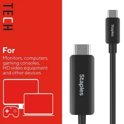 Ethernet Cables<Staples TECH 6 ft. USB-C to HDMI Audio/Video Cable, Male to Male, Black (ST62472)