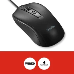 Staples TECH Ambidextrous Optical USB Mouse, Black (ST62598)* Ergonomic Mice