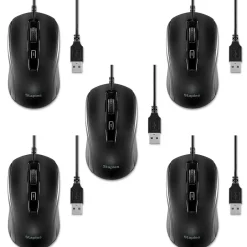 Staples TECH Ambidextrous Optical USB Mouse, Black, 5/Pack (ST62598-5ppk-VB)* Mice
