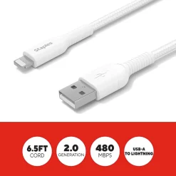Staples TECH Lightning to USB-A Charging Cable, 6.6 ft., White (ST62331)