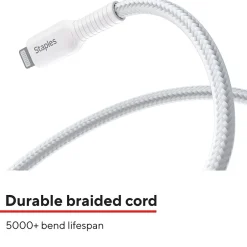 Staples TECH Lightning to USB-A Charging Cable, 6.6 ft., White (ST62331)