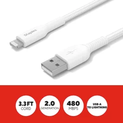 Staples TECH Lightning to USB-A Charging Cable, 3.3 ft., White (ST62329)