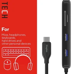 Usb Hubs<Staples TECH 8-Port Hub, Gray (ST62383)