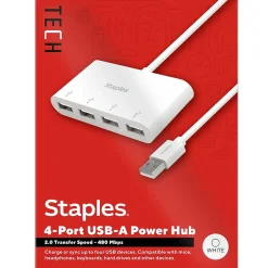 Usb Hubs<Staples TECH 4-Port USB 2.0 Hub, White (ST62376)